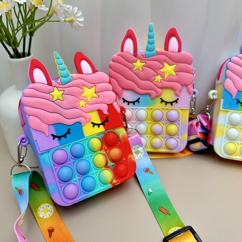 Girls S Silicone Cute Unicorn Messenger Bag - Coin Purse